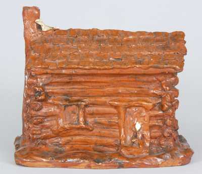 Redware Log Cabin Bank
