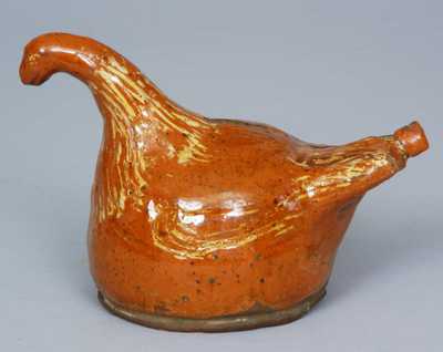 Probably PA Redware Hen Figure Whistle Bank, 1822