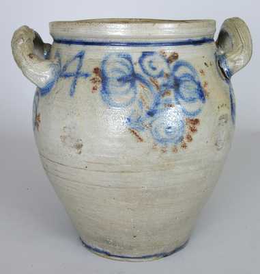 Early New Jersey Stoneware Jar w/ Cobalt and Manganese Decoration