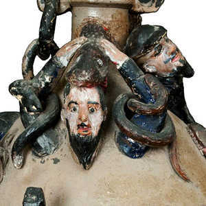 Exceedingly Rare and Important Anna Pottery Snake Jug w/ Civil War & Slavery Motifs