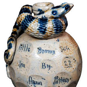 Anna Pottery Salt-Glazed Stoneware Snake Jug, 1885