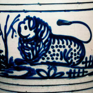 Extremely Rare and Important J. & E. NORTON / BENNINGTON, VT Stoneware Water Cooler w/ Lion, Deer, Houses, Trees and Fences Decoration