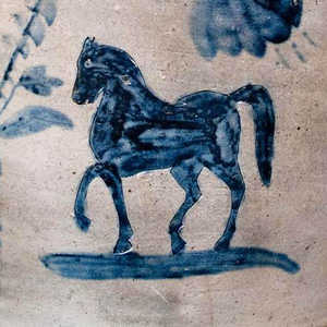 Extremely Rare and Important S. BELL (Samuel Bell, Winchester, VA) Seven-Gallon Stoneware Horses Jar, circa 1840