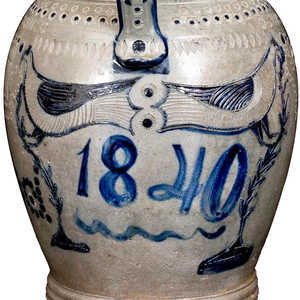 Extremely Rare and Important Maysville, KY Stoneware Pitcher, Ezekiel Henry Wood, 1840