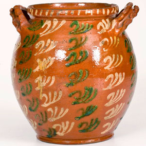 Extremely Rare Redware Jar attrib. Christian Klinker, Bucks County, PA, 1773-1798