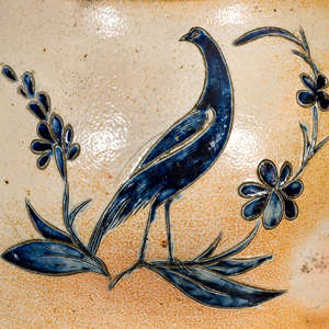 Exceedingly Rare and Important Morgan & Amoss (Baltimore) 1820 Stoneware Jar w/ Two-Sided Incised Bird Decoration