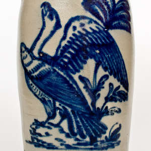 Extraordinary N. CLARK & CO. / ROCHESTER, NY Stoneware Churn w/ Elaborate Phoenix Bird Design
