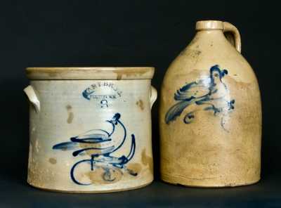 (2) Stoneware Pieces: FULTON N.Y. Crock and FT. EDWARD, NY. Jug