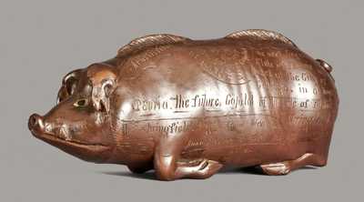 Extremely Rare and Important Anna Pottery / 1871 Stoneware Razorback Hog Flask