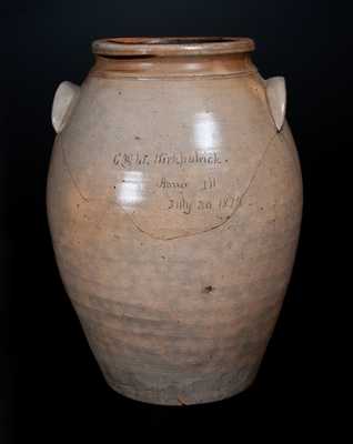 Extremely Rare Anna Pottery Stoneware Presentation Jar w/ Incised Girl s Face and Floral Design, 1873