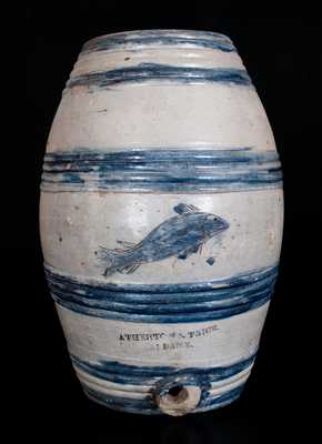 ATHERTON & TRICE. / ALBANY, New York Stoneware Cooler w/ Incised Fish