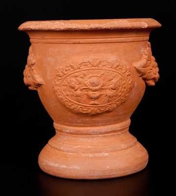 Exceptional JOHN BELL Redware Urn Signed V. C. Bell (Victor Conrad Bell), Waynesboro, PA, 1874