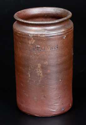 Rare PLUMBS Stoneware Canning Jar, att. C. Crolius, Manhattan, early 19th century
