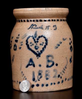 Attrib. Union Pottery Stoneware Jar, Inscribed Newark, NJ / A.B. / 1882