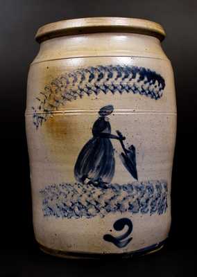 David Greenland Thompson, Morgantown, WV Stoneware Jar w/ Cobalt Woman Decoration
