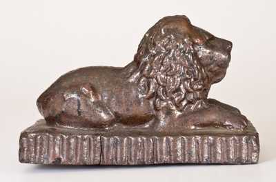 Unusual Sewertile Reclining Lion Figure Inscribed