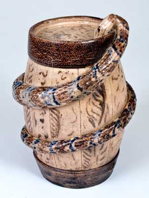 Extremely Rare and Important Stoneware Snake Temperance Keg 