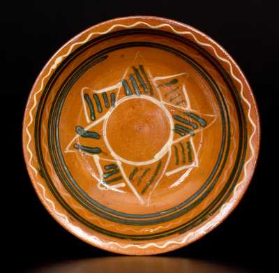 Snow Hill Nunnery Redware Bowl w/ Central Cream and Green Slip Star Design