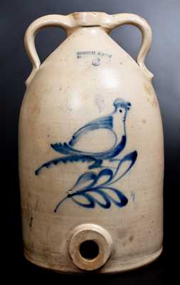 6 Gal. SATERLEE & MORY / FORT EDWARD, NY Stoneware Water Cooler w/ Bird Decoration