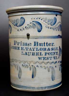 PRIME BUTTER / JOHN E. TAYLOR & SON / LAUREL POINT, WEST VA Three-Gallon Stoneware Jar