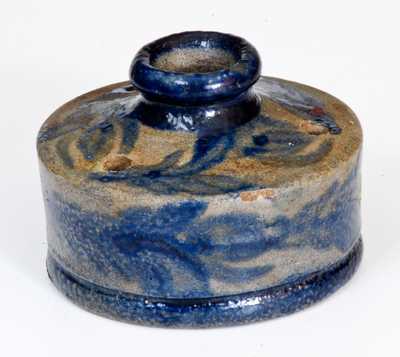 Very Rare Stoneware Inkwell with Profuse Cobalt Floral Decoration, Baltimore, circa 1825