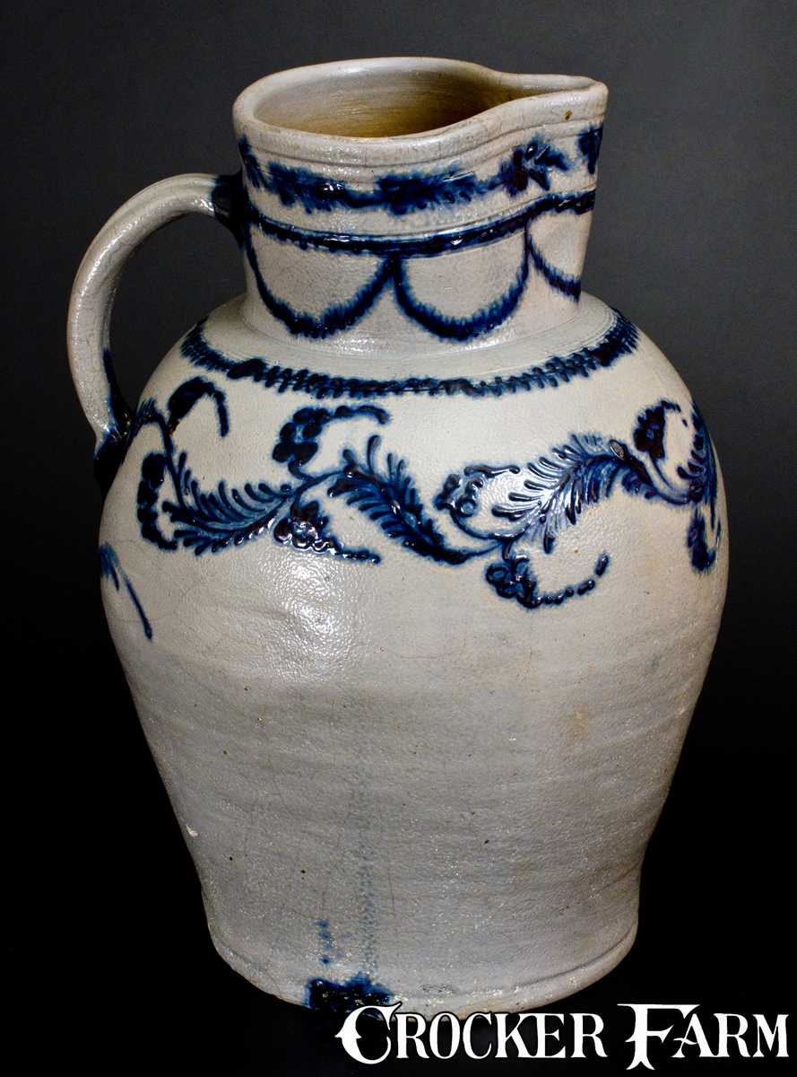 Important Early Baltimore Five-Gallon Stoneware Pitcher w/ Lavish Slip-Trailed Decoration