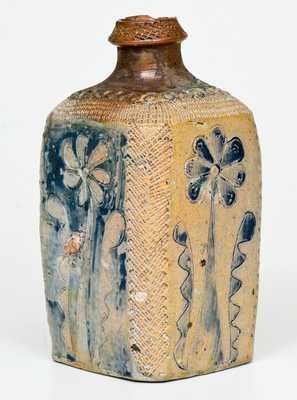 Manhattan Masterwork: 18th Century Stoneware Tea Flask w/ Elaborate Incising, attrib. Crolius Family