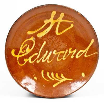 Norwalk, CT St. Edward Slip-Decorated Redware Plate