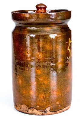 Rare Numbered Redware Apothecary Jar (58), att. Nathaniel Seymour, East Hartford, CT