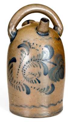 Exceptional Western PA Stoneware Harvest Jug w/ Elaborate Floral Decoration