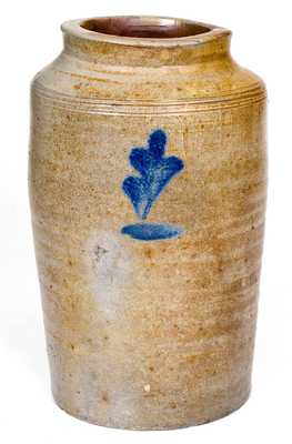 Early Cornwall, NY Stoneware Jar with Cobalt Leaf Decoration
