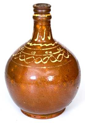 New England Slip-Decorated Redware Bottle, probably Charlestown, MA, 18th century