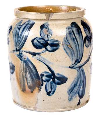 Outstanding Squat-Formed Baltimore Stoneware Jar w/ Profuse Cobalt Decoration, c1830