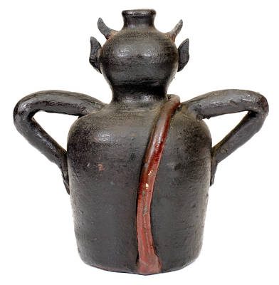 Scarce att. W.J. Gordy (Primrose, Georgia) Stoneware Devil Figural Bottle