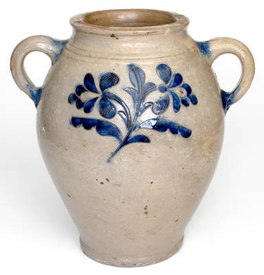 Vertical-Handled Stoneware Jar with Incised Floral Decoration, Manhattan, NY origin, probably Crolius Family, circa 1790