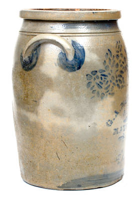 4 Gal. G. A. McCARTHEY & BRO. / MAYSVILLE, KY Stoneware Jar with Bold Stenciled Floral Decoration