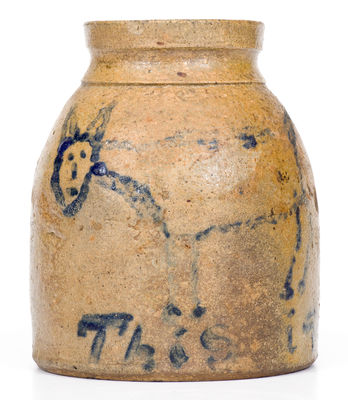 Rare Ohio Stoneware Canning Jar with Cat Decoration, Inscribed This is a Cat