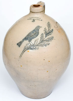 I. SEYMOUR / TROY FACTORY Stoneware Jar with Incised Bird-on-Branch Motif
