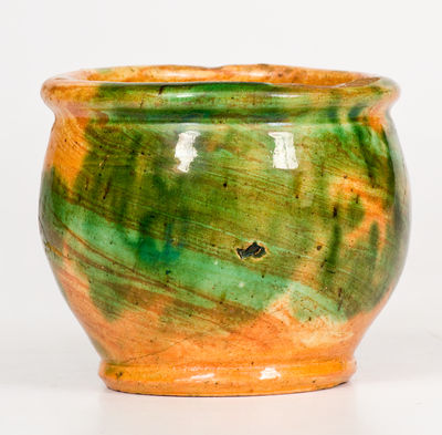 Rare and Fine Small-Sized Multi-Glazed Redware Jar, Strasburg, VA, circa 1890, att. S. Bell & Sons