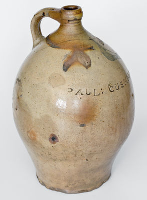 Very Rare Paul Cushman (Albany, NY) Stoneware Jug w/ Incised Bird Decoration, c1810