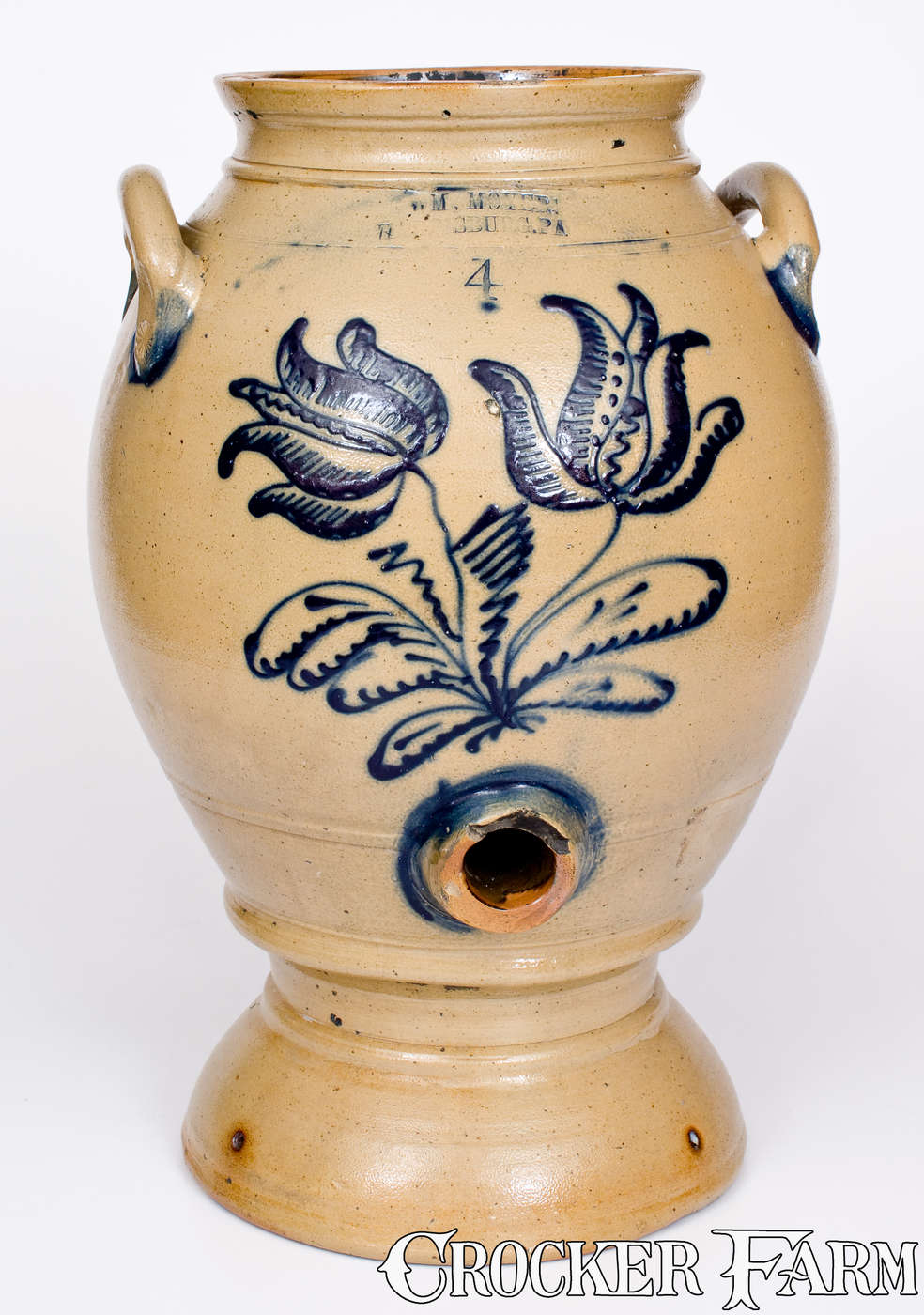 Exceedingly Rare and Important WM. MOYER / HARRISBURG, PA Stoneware Pedestal Water Cooler