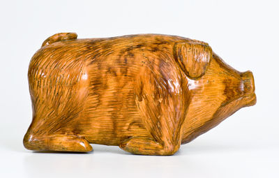 Redware Pig Flask, attributed to Daniel or Joseph Henne, Bern Township, Berks County, PA