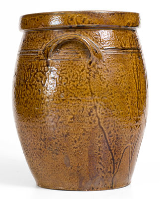 Exceedingly Rare Alkaline-Glazed Jar w/ Incised Native American Figure, possibly J. S. Nash / Milligan Frazier, Marion County, Texas