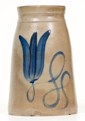 Attrib. Henry Atchison, New Geneva, PA Stoneware Canning Jar w/ Cobalt Floral Decoration