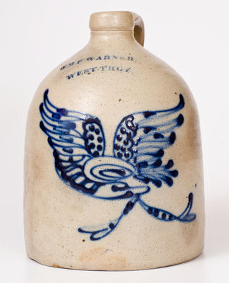 WM E WARNER. / WEST-TROY, NY Stoneware Jug with Cobalt Eagle-and-Banner Decoration