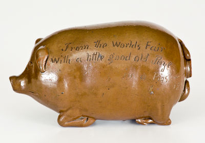 Anna Pottery Stoneware Worlds Fair Pig Flask, Dated 1893, Wallace and Cornwall Kirkpatrick, Anna, IL