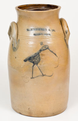 B. EDMANDS & CO. / CHARLESTOWN, MA Stoneware Churn w/ Incised Spouting Whale and Shorebird Motifs