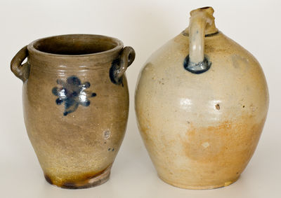 Lot of Two: Early Northeastern US Stoneware Jug and Jar w/ Cobalt Star Decorations