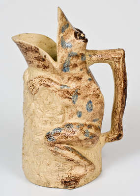 Rare Anna Pottery Cobalt-and-Manganese-Decorated Stoneware Frog Pitcher