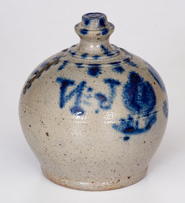 New Jersey Stoneware Bank w/ Elaborate Cobalt Floral and Spot Decoration